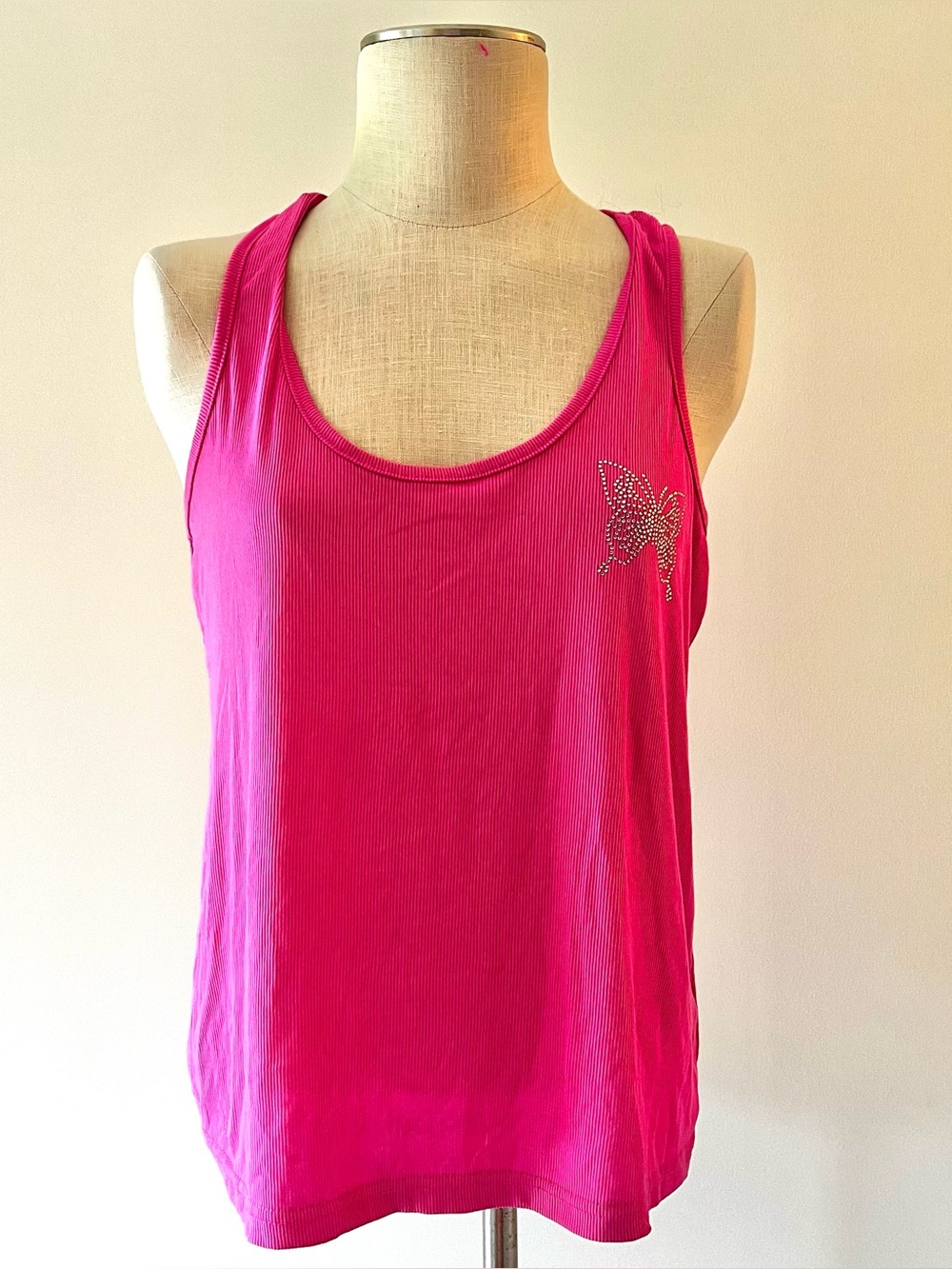 Y2K Womens Hot Pink rhinetone Butterfly Embellished Tank Top